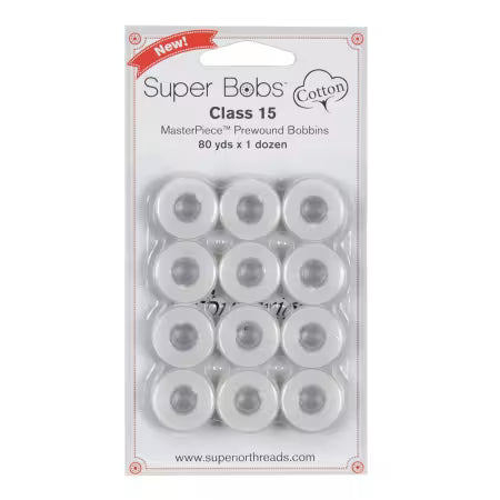 Super Bobs Class 15 Prewound Bobbins in White (12 pack) # 150-12-186