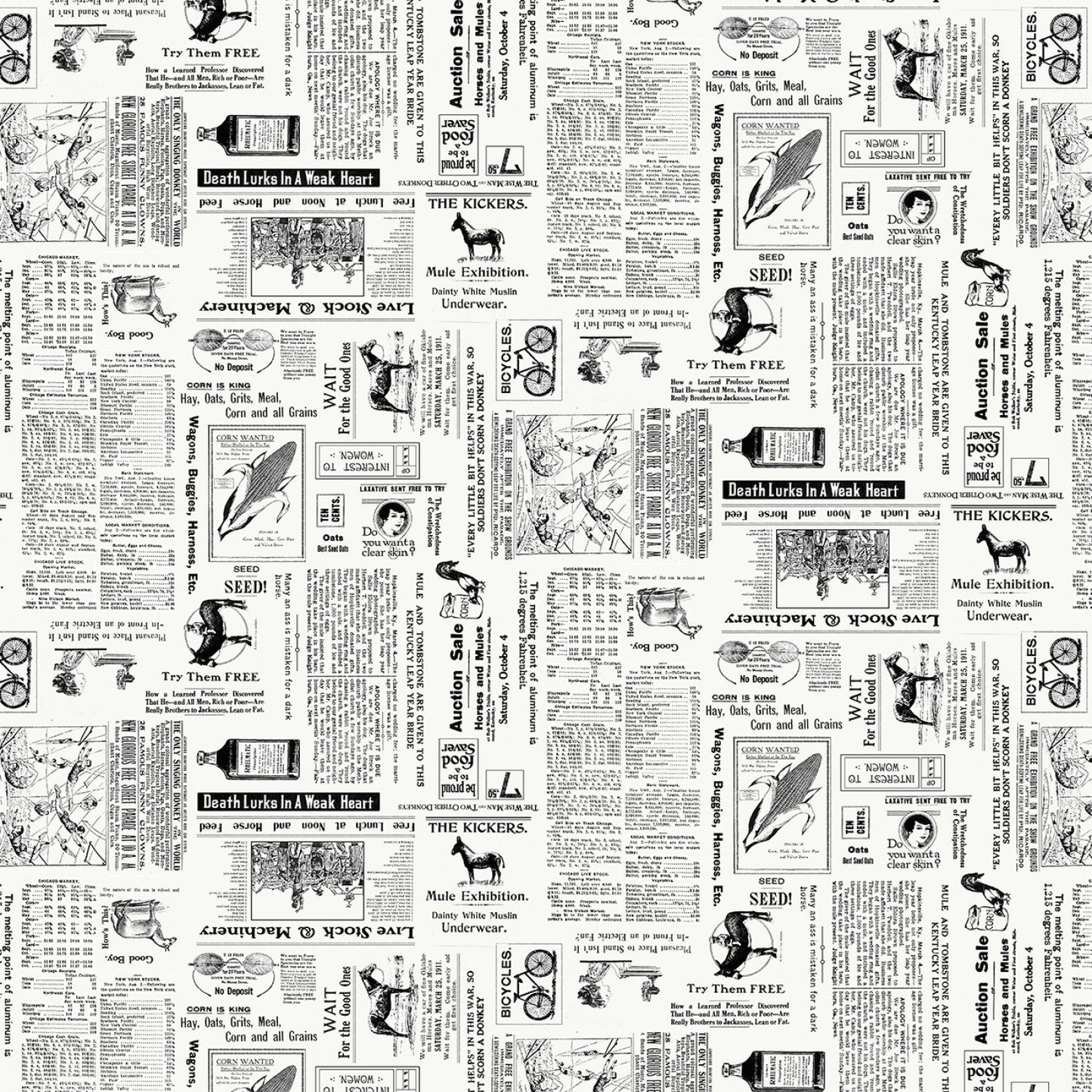 Studio E - Neighborhood Association Off-White Newspaper Fabric 8424-01 Sold by the Yard