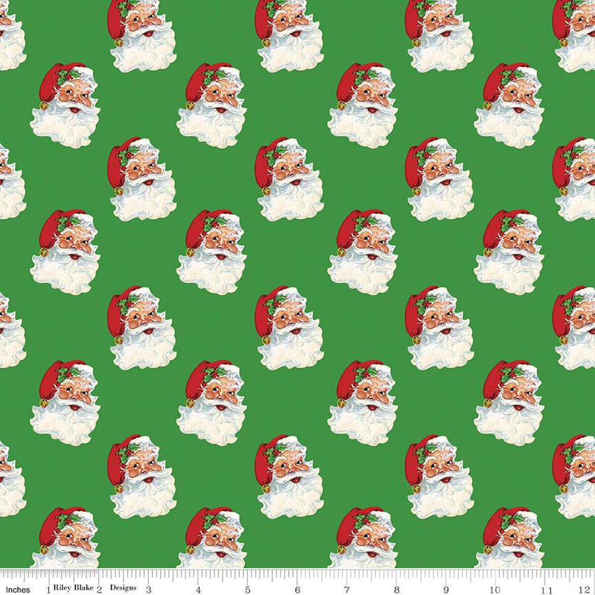 Riley Blake Hester & Cook Monthly Placements Green Santa C13943 Fabric per yard