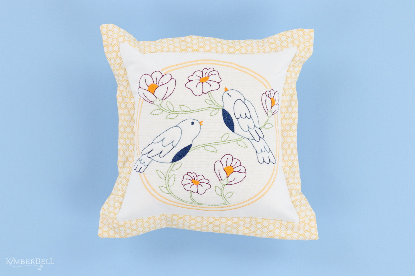 Free Zoom Class for August 2, 10:30am-12:30pm Kimberbell Digitial Dealer August Happy as a Lark Trapunto Pillow