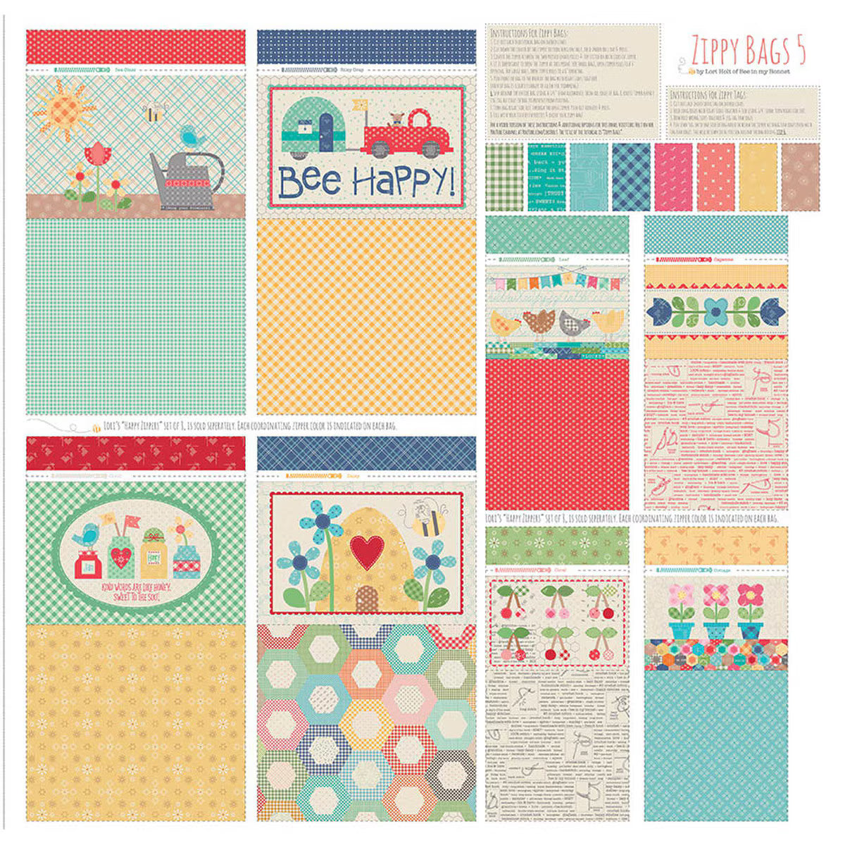 PREORDER Riley Blake Home Décor Zippy Bags 5 Panel SKU: HD19303-PANEL DUE OUT APRIL 2027