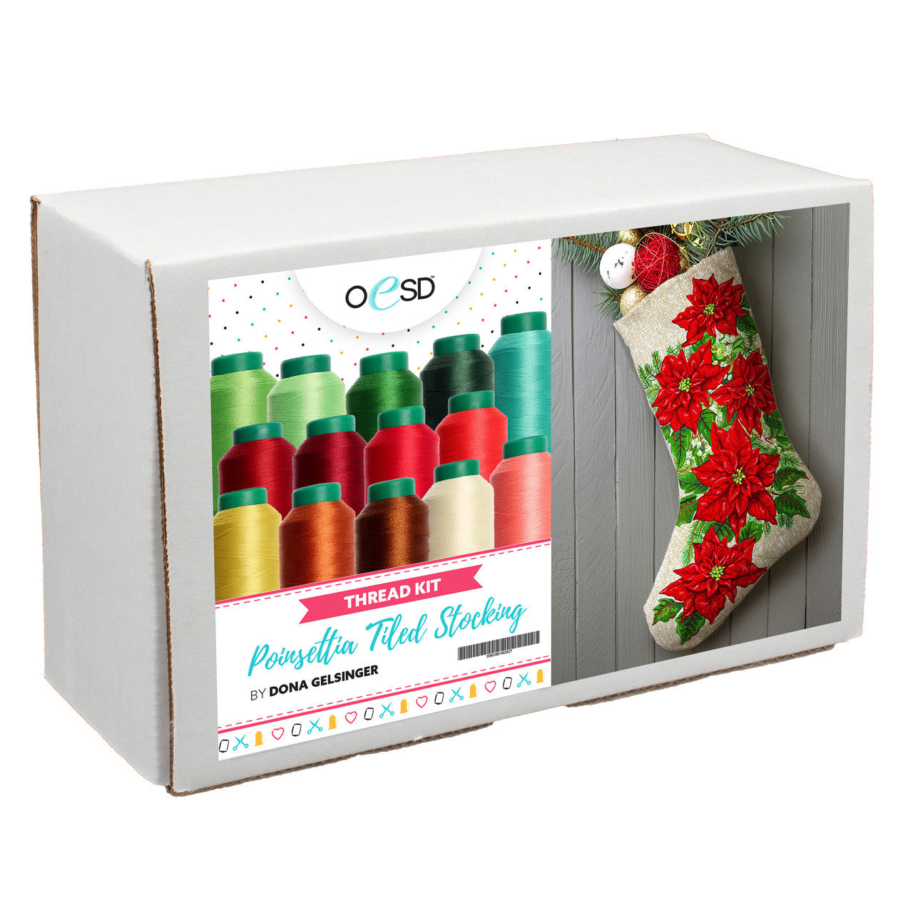 OESD Dona Gelsinger Poinsettia Tiled Stocking Thread Kit IS80380-902KIT