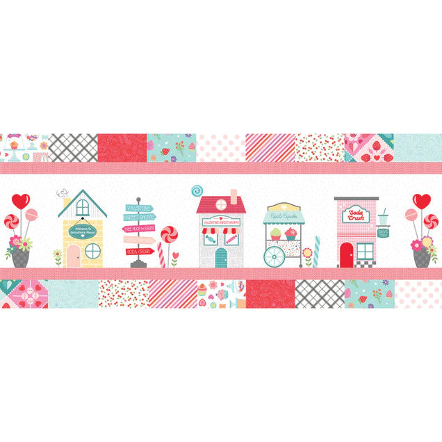 Kimberbell Quilt Kit Sweetheart Street Bench Pillow Fabric Kit, 16in x 38in KIT CUT IN OUR STORE WITHOUT BOX