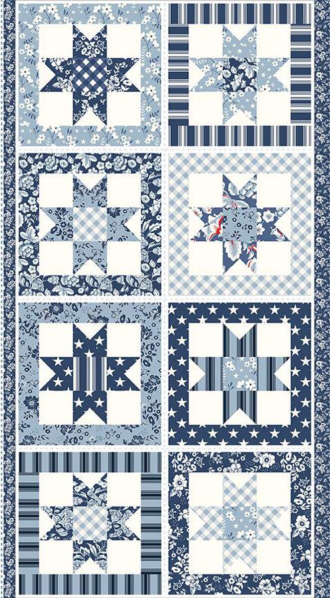 Riley Blake Freedom Garden Cheater Panel P15657 Blue and Cream Panel