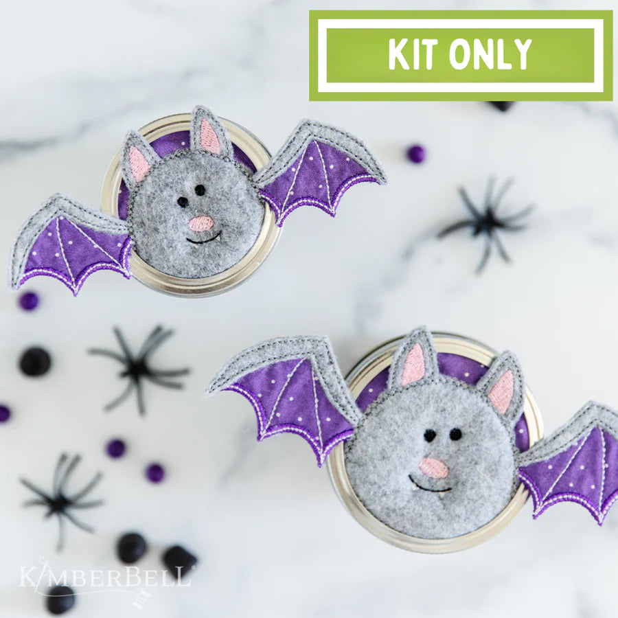 Kimberbell Digital dealer Club - October 2023: Dimensional Halloween Bat Jar Topper Wide Mouth Fabric KIT ONLY