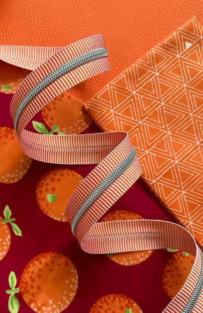 Sassafras Lane Design Orange Stripe Zipper Tape with Nickel Teeth # SASSKIT-17J