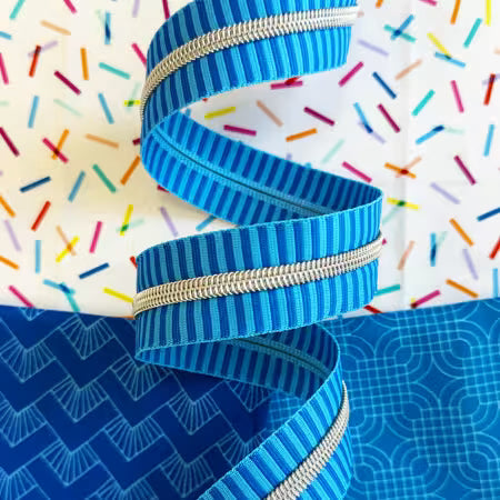 Sassafras Lane SASSZIP Blue Wide Blue Stripe Zipper Tape with Nickel teeth
