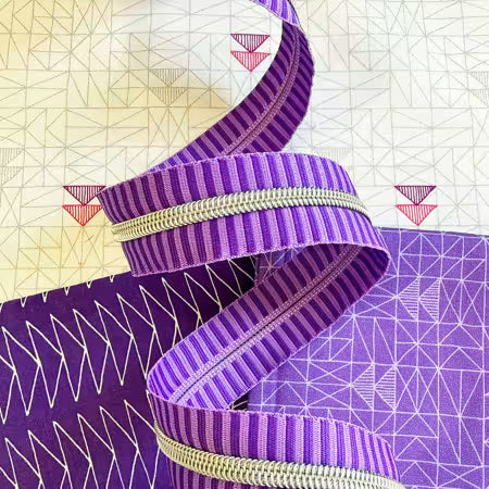 Sassafras Lane SASSZIP PURP Wide Purple Stripe Zipper Tape with Nickel teeth