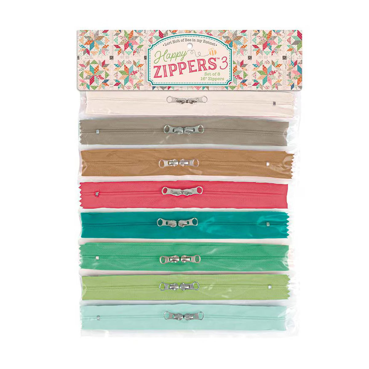 Lori Holt Happy Zippers 3 ST-46804 Pack of 8 Zippers