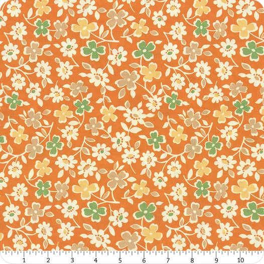 PREORDER Lori Holt Wide Back Autumn Cosmos Pumpkin SKU: WB14672-PUMPKIN from Riley Blake SOLD PER 1/2 YARDS WILL BE READY TO SHIP AT THE END OF MAY