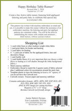 Load image into Gallery viewer, Janine Babich Design CD Happy Birthday Table Runner Machine Embroidery # JBDHB