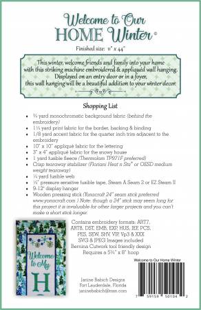 Welcome to our Home Winter Janine Babich Wall Hanging Embroidery Design