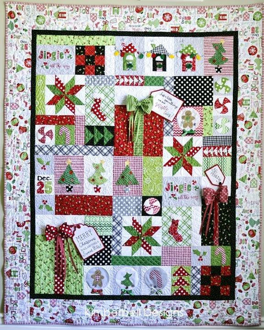 Jingle All the Way - Quilt Fabric KIT - Kim Christopherson - Kimberbell - Maywood Studios - Christmas Quilt Black or White Border