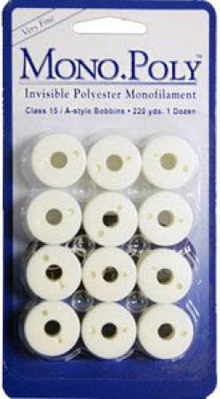 MonoPoly Clear or Smoke Prewound Bobbins Class 15 (1) Dozen