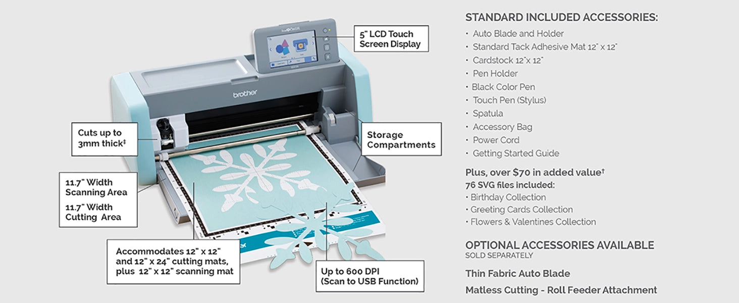 Brother Scan N Cut SDX125E (Innovis Edition 682 Built-in Designs and 3 – A1  Reno Vacuum & Sewing