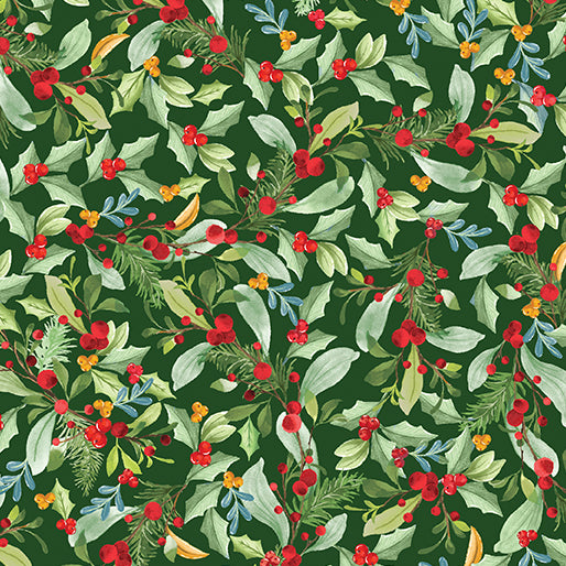 Benartex Leaves and Berries Green Fabric 15178-44 Sold by the Yard