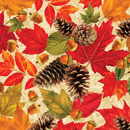 Benartex Harvest Beauty Leafy Splendor Cream Fabric Sold by the Yard