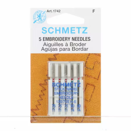 Schmetz Embroidery Machine Needle Assorted Sizes 11/75 & 14/90 # 1742