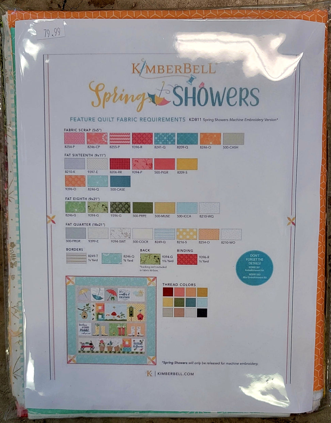 Kimberbell Spring Showers Quilt Kit - Fabric Only KIT-MASSPSH