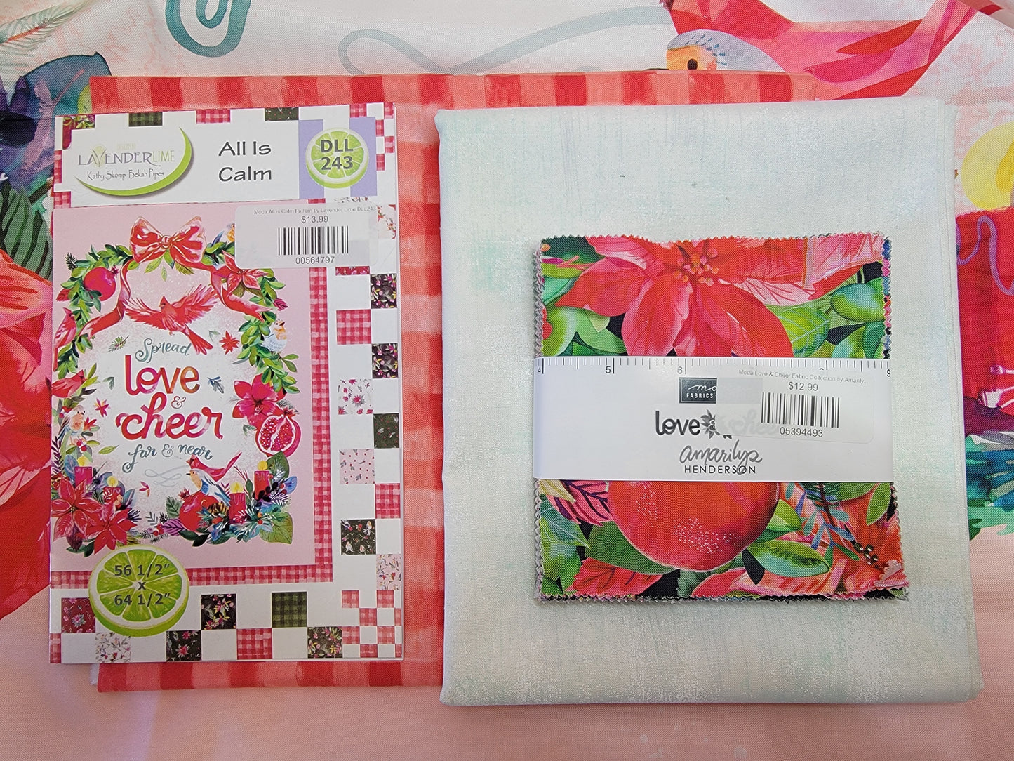 Moda All Is Calm Fabric kit Featuring Love & Cheer Fabric - Kit includes Pattern AND All Fabric for Quilt top.  Backing fabric is OPTIONAL