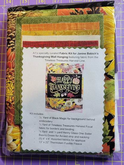 FABRIC KITS for Janine Babich Happy Thanksgiving Wall Hanging FABRIC KIT OR Table Runner FABRIC Kit - USE THE DROP DOWN TO MAKE YOUR SELECTION