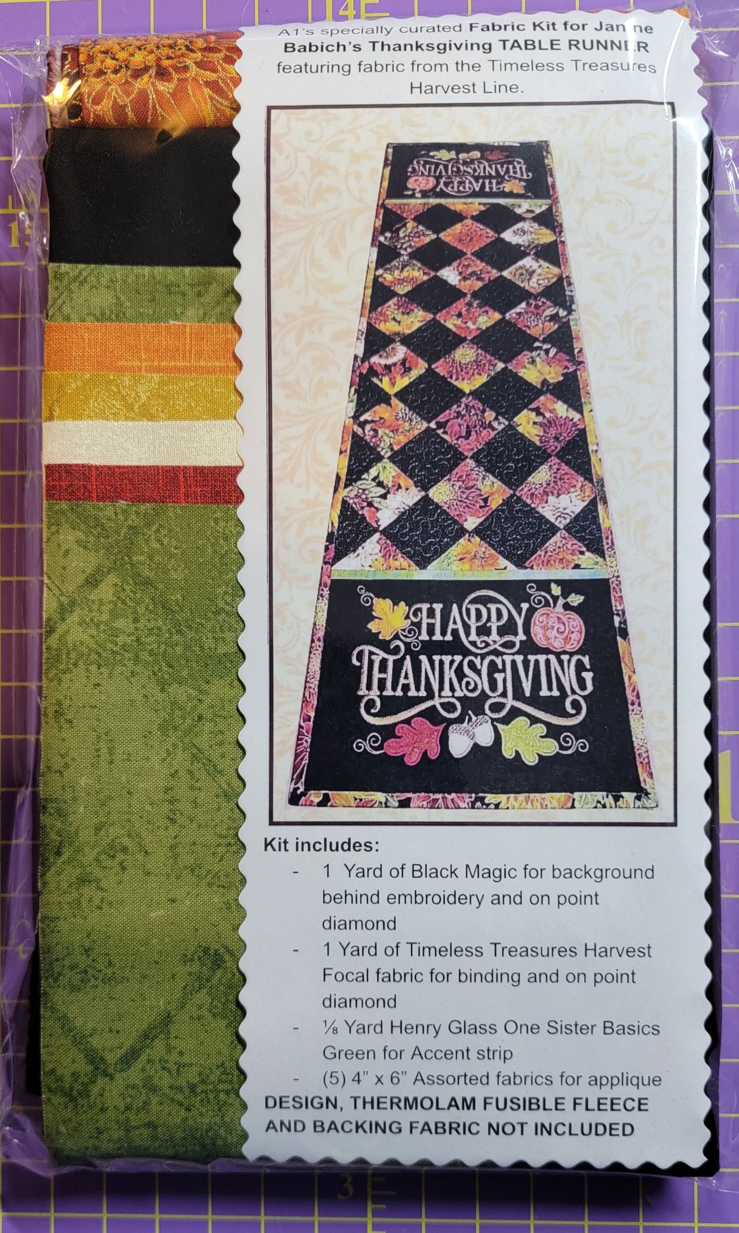 FABRIC KITS for Janine Babich Happy Thanksgiving Wall Hanging FABRIC KIT OR Table Runner FABRIC Kit - USE THE DROP DOWN TO MAKE YOUR SELECTION