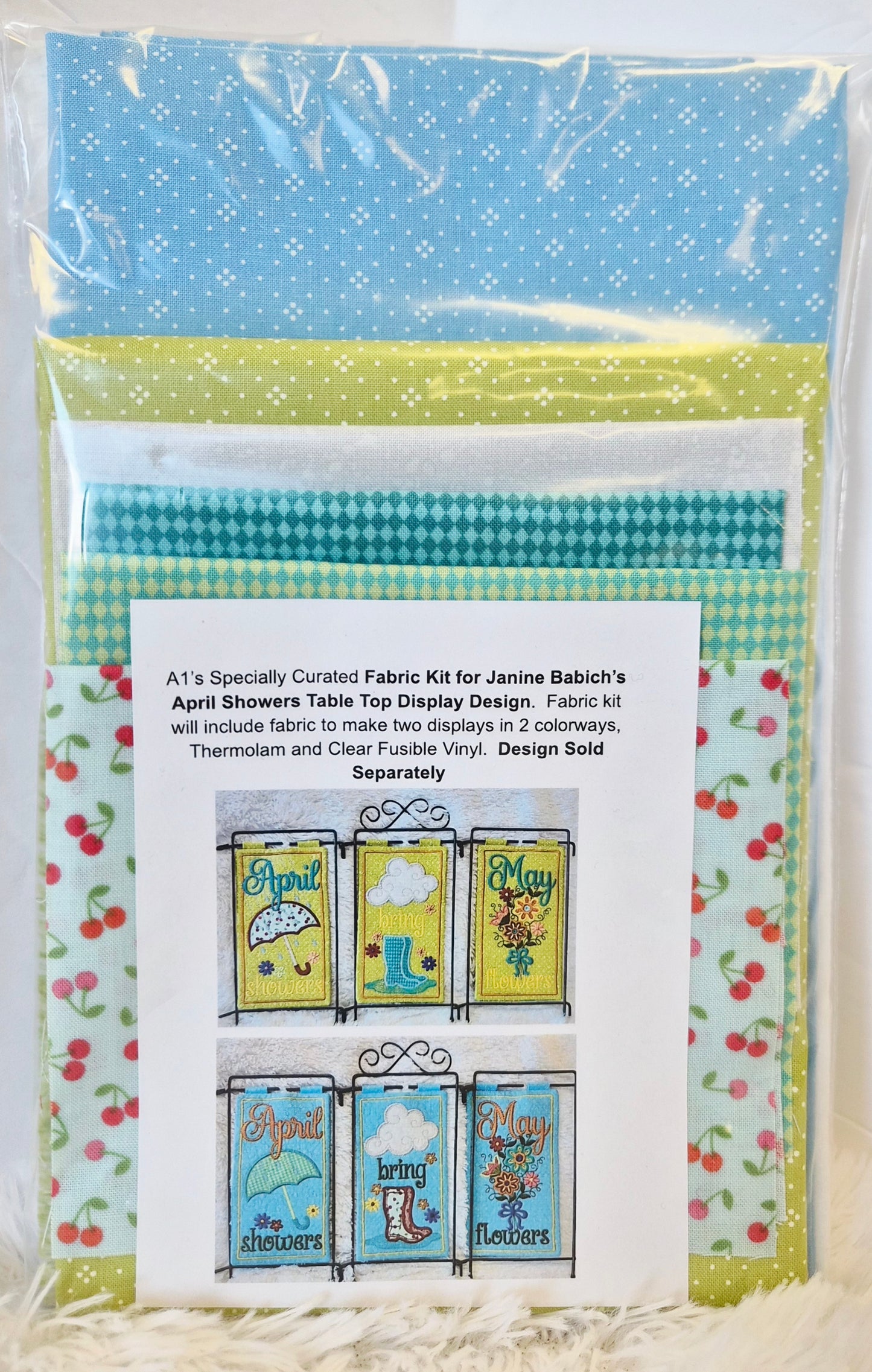 A1's Specially Curated Fabric Kit for Janine Babich's April Showers Table Top Display Design AND/OR Optional Thread Kit (USE DROP DOWN WINDOW TO MAKE YOUR SELECTION)