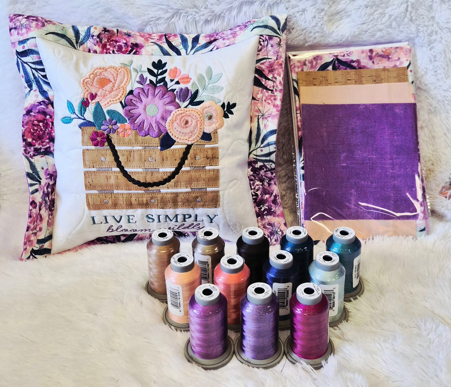 Specially Curated Fabric kit for Country Blooms Pillow featuring Moda Soulstice Fabric. This kit is made for up to a 10.5" x 10.5" Design.  THREAD KITS AND FABRIC KITS WILL BE READY TO SHIP AT THE BEGINNING OF JUNE