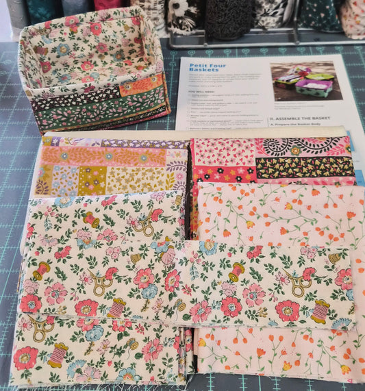 A1's Curated Class Kit for by Annie Petit Four Baskets using Liberty of London Haberdashery Floral Fabric