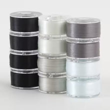 Load image into Gallery viewer, Super Bobs Poly Class 15 Bobbins 12 Pack Grey Scale Bobbins # 302-12-MONO