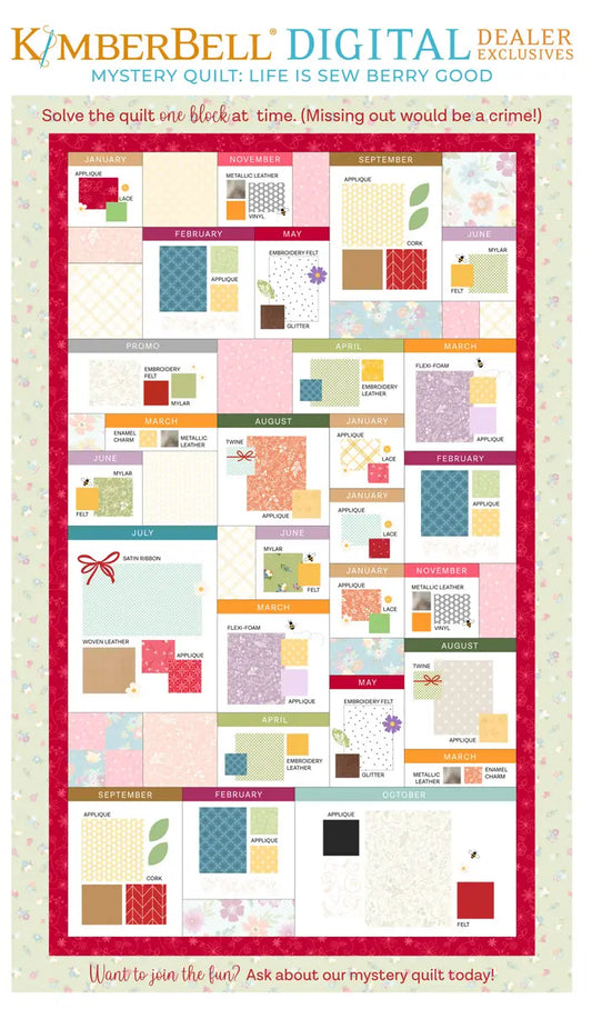 Kimberbell Digital Dealer Exclusive Life is Sew Berry Good Mystery Quilt 2027- DESIGNS ONLY (FULL YEAR OR A LA CARTE, USE DROP DOWN MENU)