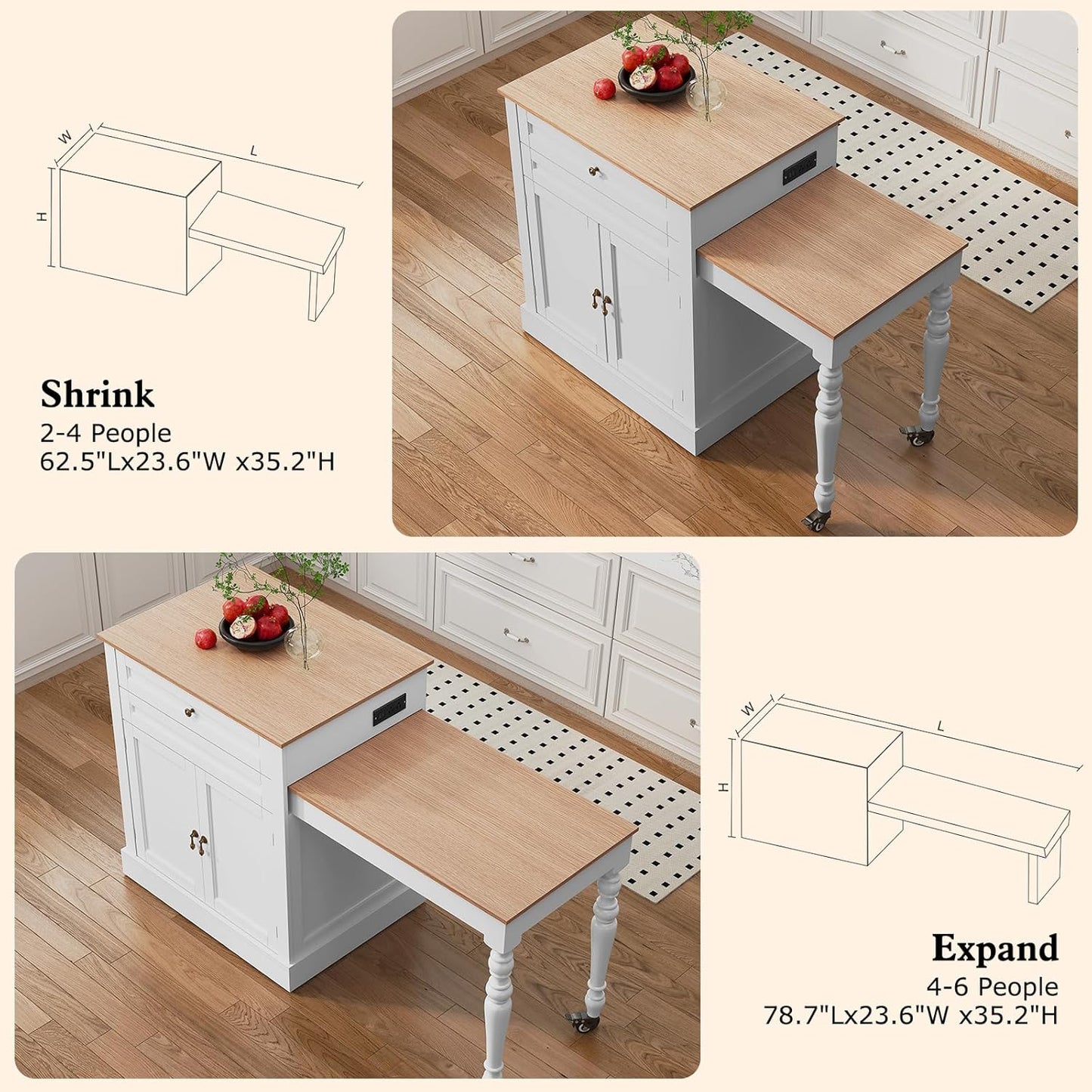Amazon Affiliate LINK IN DESCRIPTION :HLR 72" Kitchen Island with Extendable Table for 2-4
