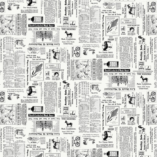 Studio E - Neighborhood Association Off-White Newspaper Fabric 8424-01 Sold by the Yard