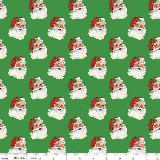 Riley Blake Hester & Cook Monthly Placements Green Santa C13943 Fabric per yard