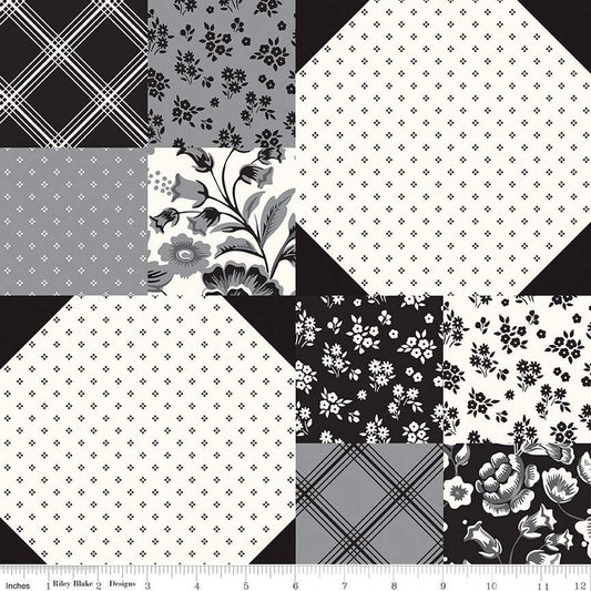 Riley Blake Midnight Meadow Cheater Fabric C15327 Cream and Black  SOLD BY THE YARD