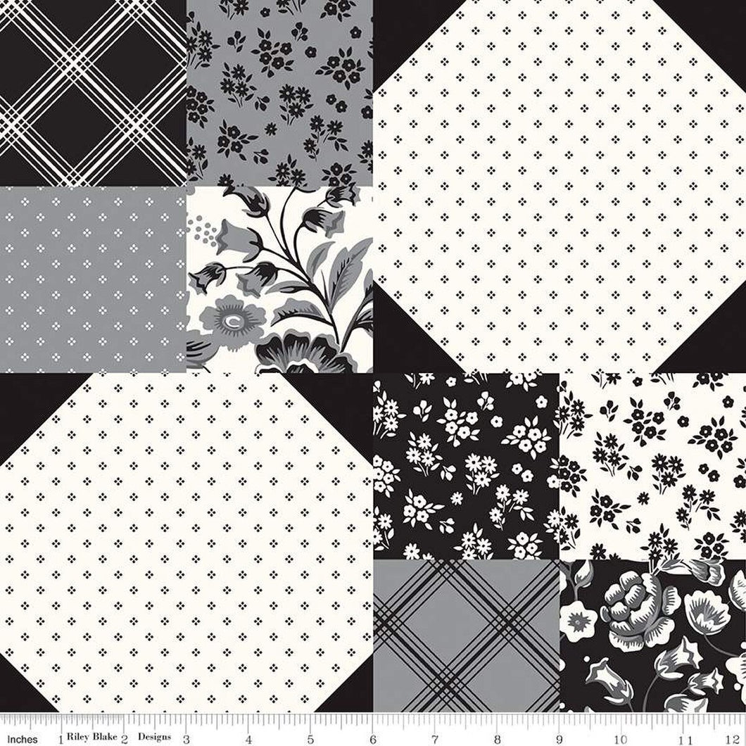 Riley Blake Midnight Meadow Cheater Fabric C15327 Cream and Black  SOLD BY THE QUARTER YARD