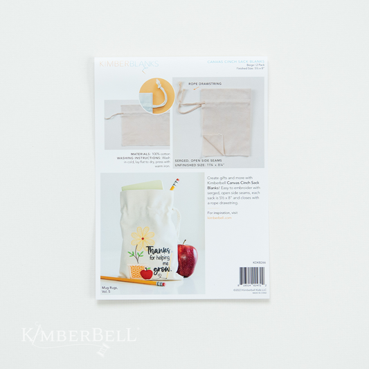 KDKB266 Canvas Cinch Sack Blank, Pack of 2, Beige Kimberbell