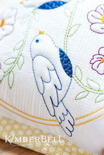 Load image into Gallery viewer, Kimberbell August 2024 Digital Dealer: August Happy as a Lark Trapunto Pillow Fabric Kit (WITH OR WITHOUT PILLOW)