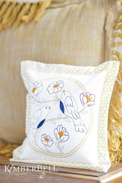Kimberbell August 2024 Digital Dealer: August Happy as a Lark Trapunto Pillow Fabric Kit (WITH OR WITHOUT PILLOW)