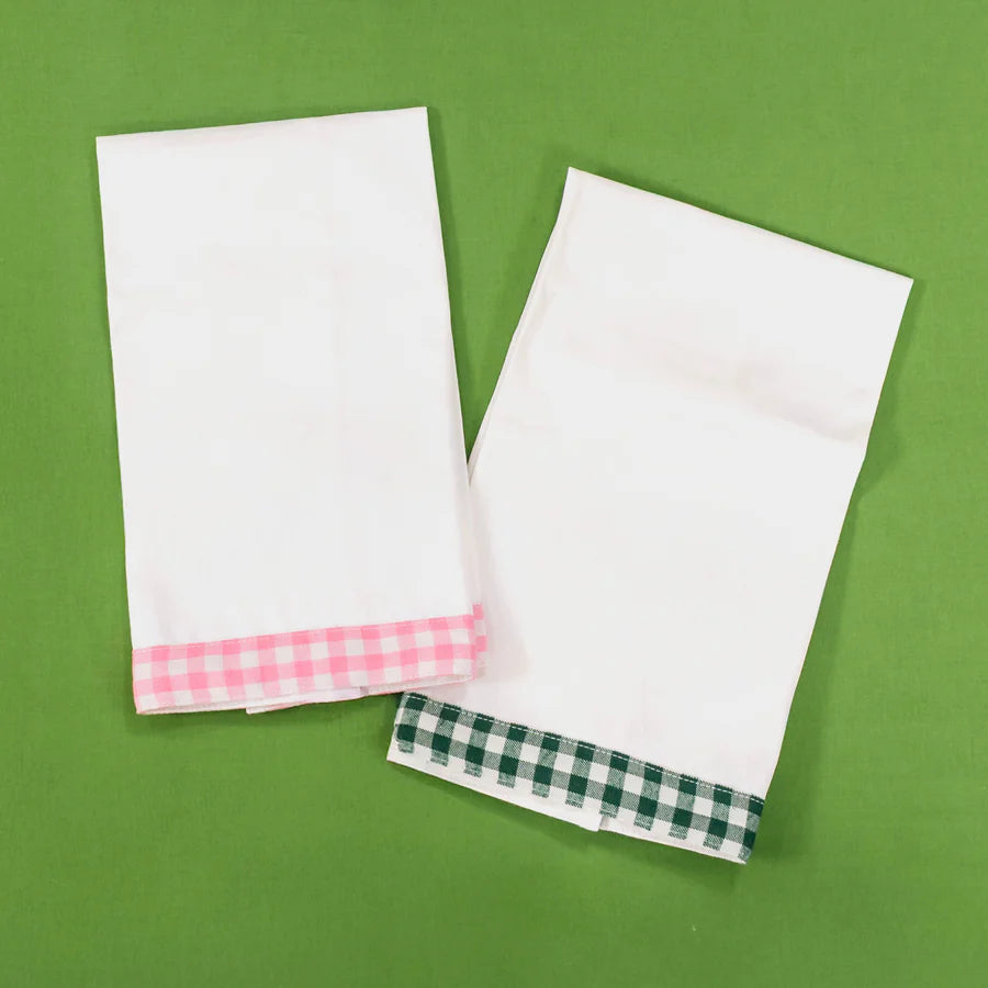 Kimberbell Tea Towel Blanks w/ Gingham Trim- Pink and Green KDKB277