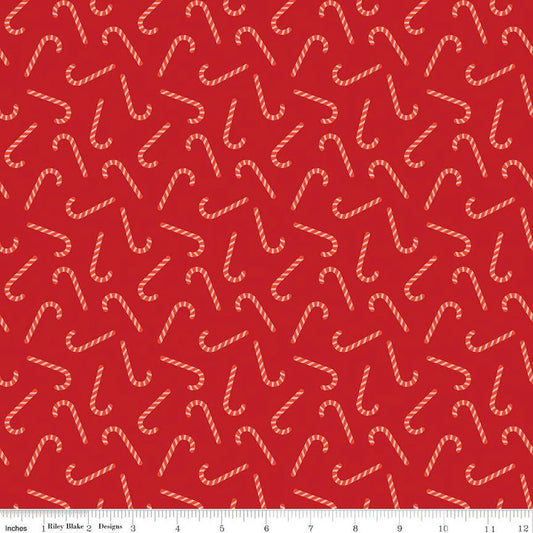 Riley Blake Designer Flannel Red Candy Cane Fabric F16526 Sold bhy the Yard