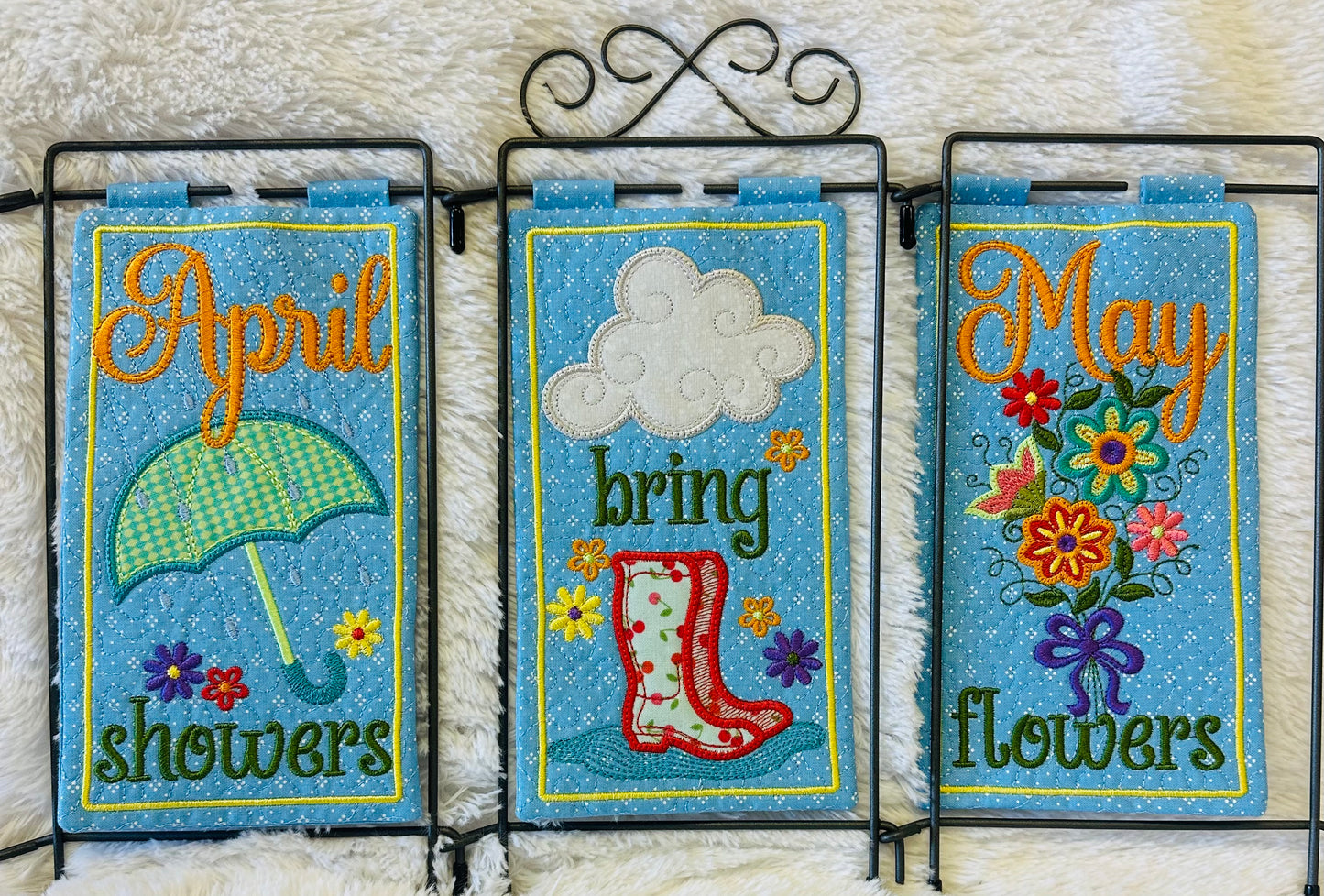 A1's Specially Curated Fabric Kit for Janine Babich's April Showers Table Top Display Design AND/OR Optional Thread Kit (USE DROP DOWN WINDOW TO MAKE YOUR SELECTION)