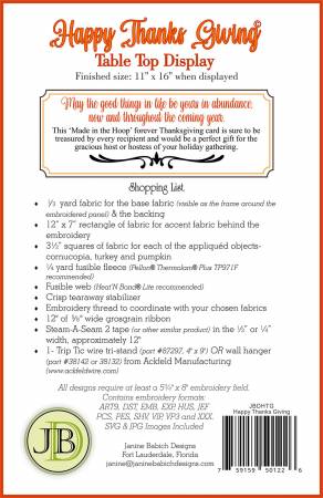 Happy Thanks Giving Table Top Display Embroidery Design by Janine Babich JBDHTG