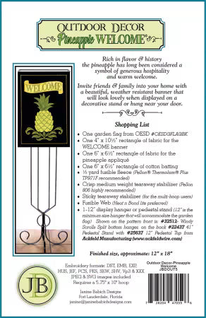 Janine Babich Outdoor Decor #5 Pineapple Welcome Banner Pattern # JBDOUT5 (physical or emailed code)