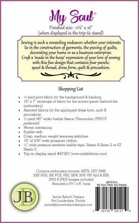 Janine Babich My Soul Table Top Display # JBDSOUL Embroidery Design - Download Code