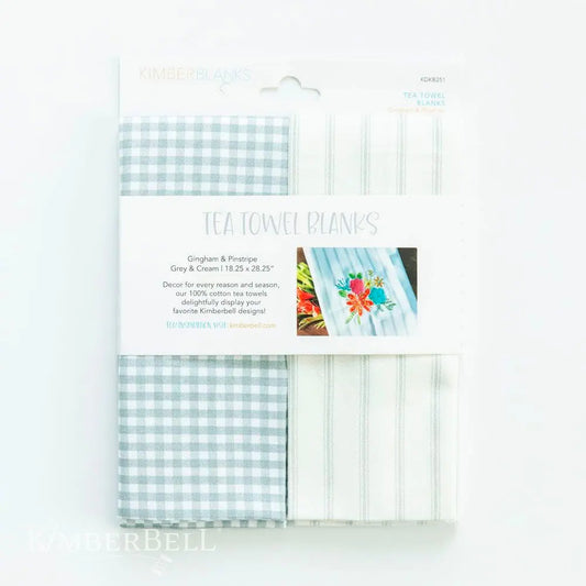 Kimberbell Fill In the Blank October: “Welcome Home, Pumpkin" with Gingham and Pinstripe Tea Towel Set, Grey and Cream, Set of 2, w/free Design