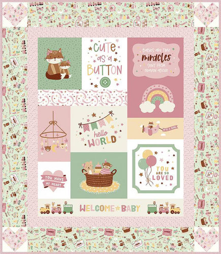Riley Blake Baby Girl Cute as a Button Quilt Panel Kit KT-16770