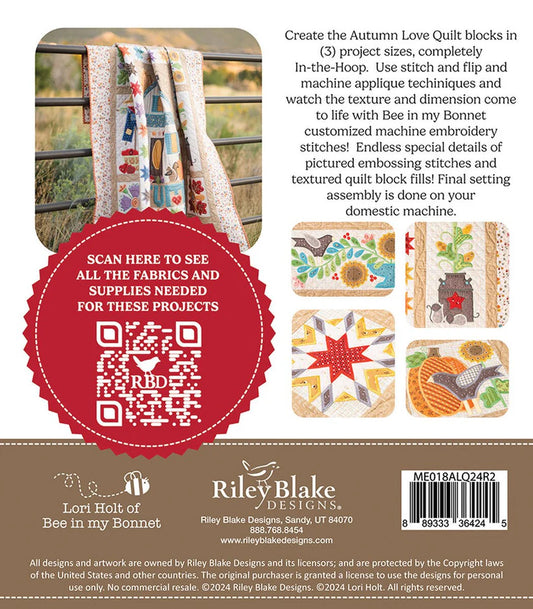Lori Holt Machine Embroidery Autumn Love Quilt  Projects ME018ALQ24R2