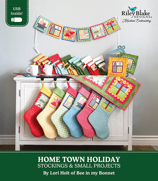 PREORDER Riley Blake Machine Embroidery Lori Holt  Home Town Holiday Stockings & Small Projects ME018HTS25R5 DUE OUT AUGUST 2026