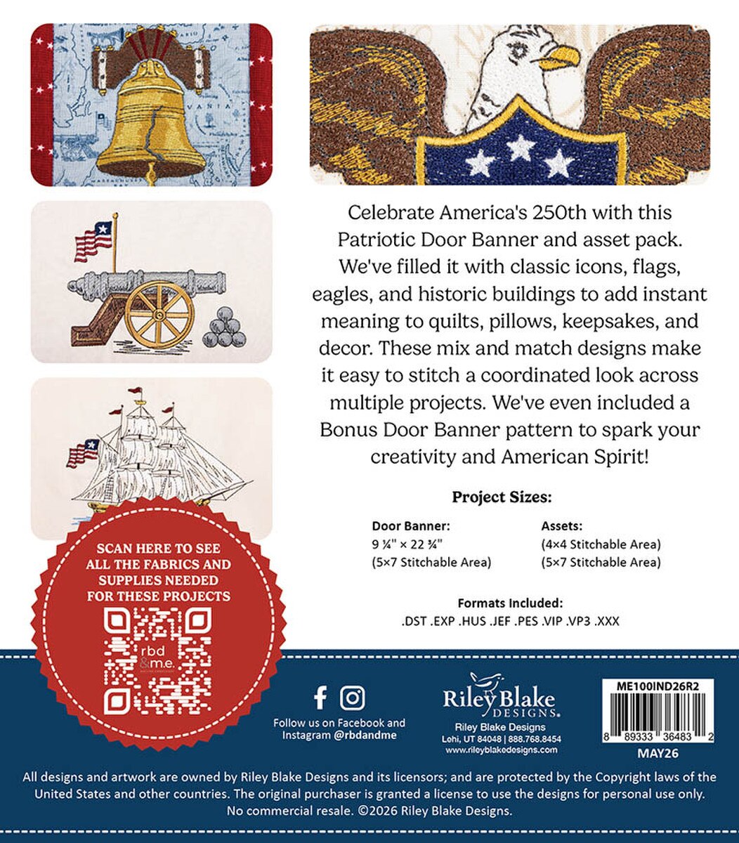 RBD and Me Machine Embroidery America 250 Door Banner and Asset Pack Designs ME100IND26R2